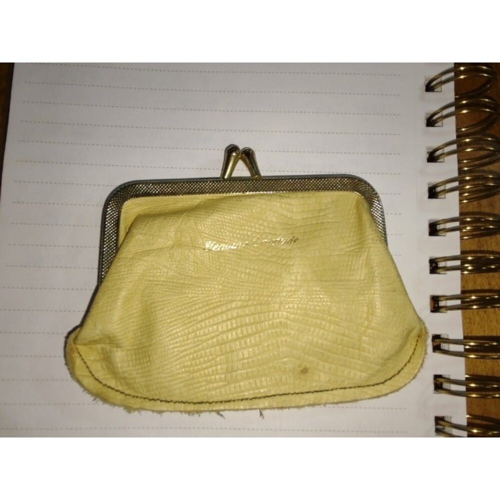 Vintage Genuine Cowhide Coin Purse Yellow Snap Closure